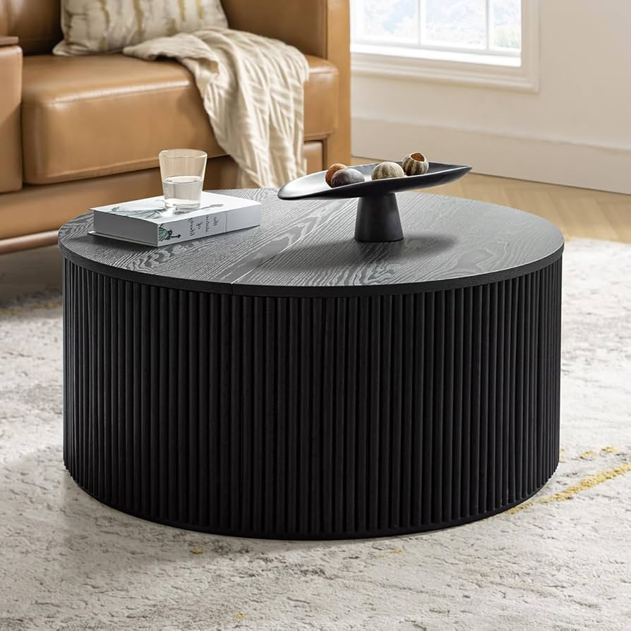 35.5" Fluted Round Coffee Table with Flip Top Storage, Wooden Center Table with Floor Protectors,... | Amazon (US)
