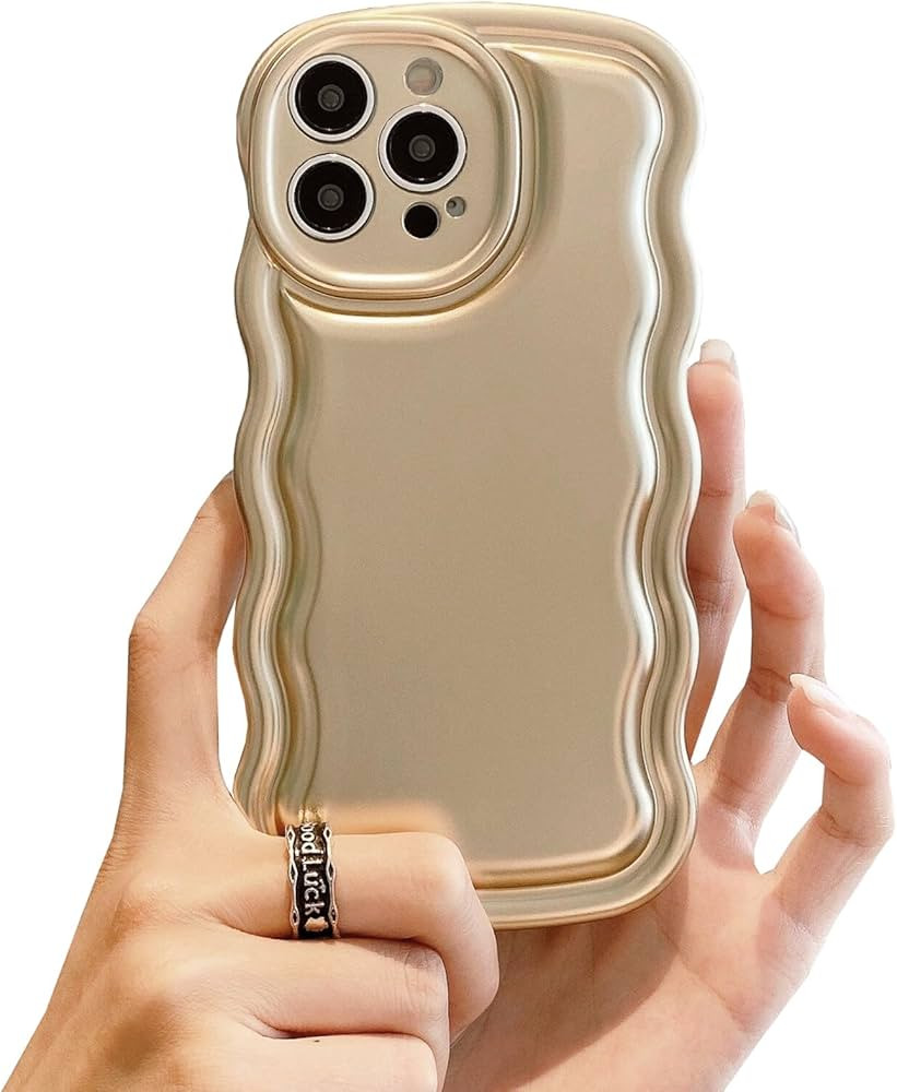 Wlz for iPhone 14 Pro Max Case Curly Wave Frame Cute Design, Metallic Gold Matte Fashion Phone Ca... | Amazon (US)