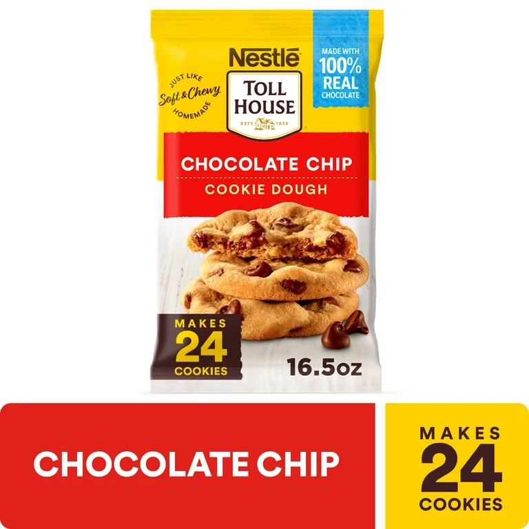 Nestle Toll House Chocolate Chip Ready to Bake Cookie Dough, Makes 24 Cookies for Holiday Baking,... | Walmart (US)