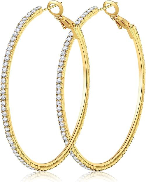 Yowivon Large 50mm Hoop Earrings For Women 14K Gold Plated Hypoallergenic Earrings Fashion Round ... | Amazon (US)