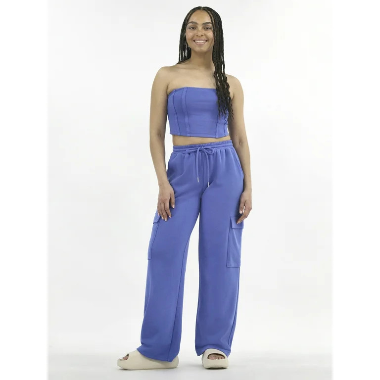 No Boundaries Tube Top and Cargo Sweatpants Set, 2-Piece, Women's | Walmart (US)