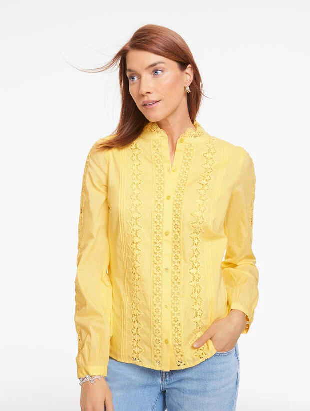 Lace Trim Voile Top | Talbots