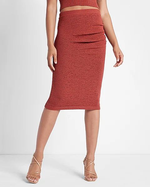 High Waisted Ruched Side Midi Sweater Skirt | Express