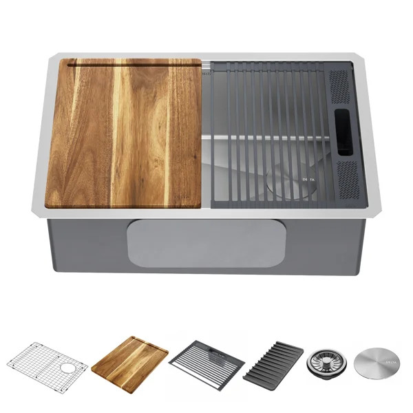 Delta Lorelai Workstation Kitchen Sink Undermount Stainless Steel Single Bowl with WorkFlow™ Le... | Wayfair North America
