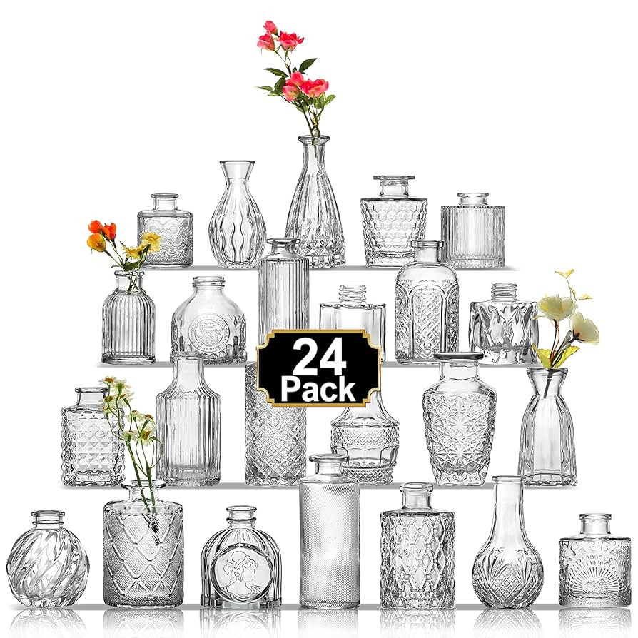 Aheroi 24 Pcs Bud Vase Set, Small Glass Vases for Centerpieces, Cute Vintage Flower Vase Bulk Bud... | Amazon (US)