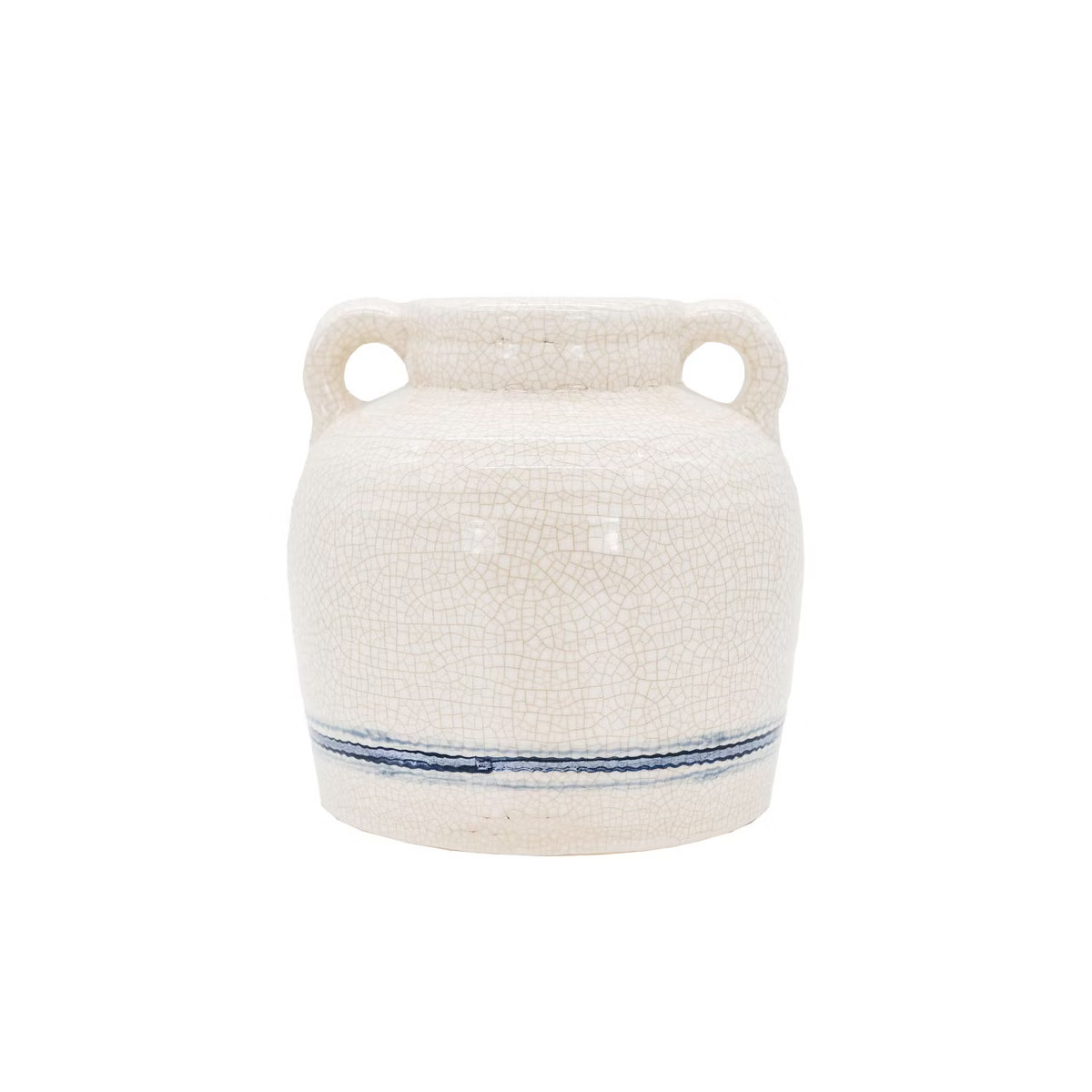 Vintage Crackle Vase with Handles Blue Stripe Stoneware by Foreside Home & Garden | Target