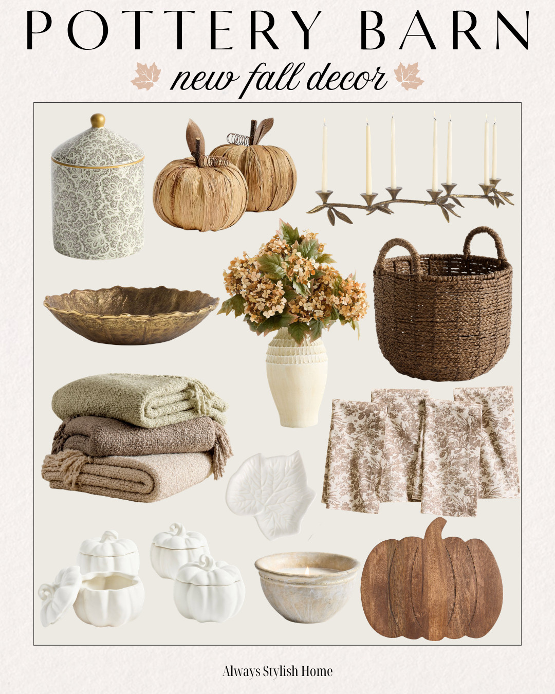 Pottery Barn fall home finds 🌿 Fresh, timeless decor featuring neutral textures, cozy accents, and elevated seasonal styling to refresh your space into early fall. pillows, rattan vase, wood tray, gold lamp, home decor finds. pottery barn decor. 

 #LTKSeasonal #LTKHome