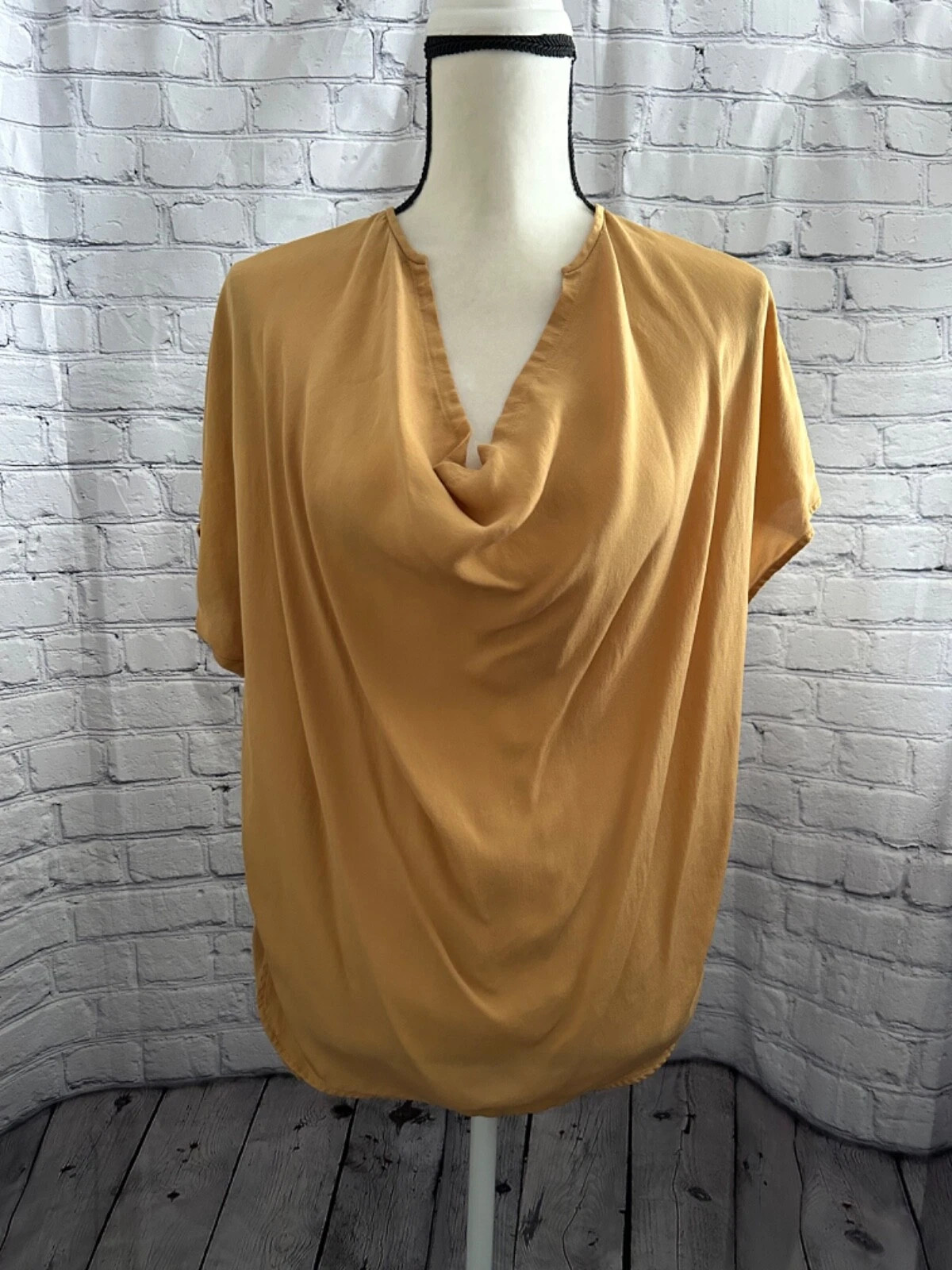 VINCE Mustard Yellow 100% Silk Cowl Neck Short Sleeve Blouse Top Size XS | eBay US