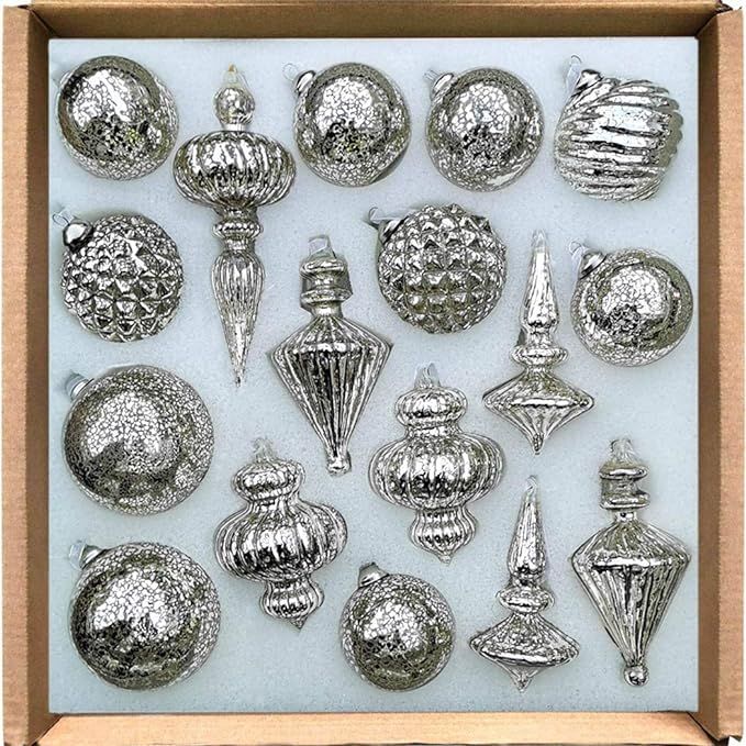 glasburg Christmas Tree Ornaments - Collection of Large Sparkly Mercury Glass Bulbs for Shiny Hol... | Amazon (US)