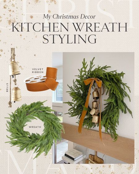 HOLIDAY \ kitchen wreath styling 

Home decor 
Christmas 
Bells
Bow
Amazon 

#LTKfindsunder100 #LTKHoliday