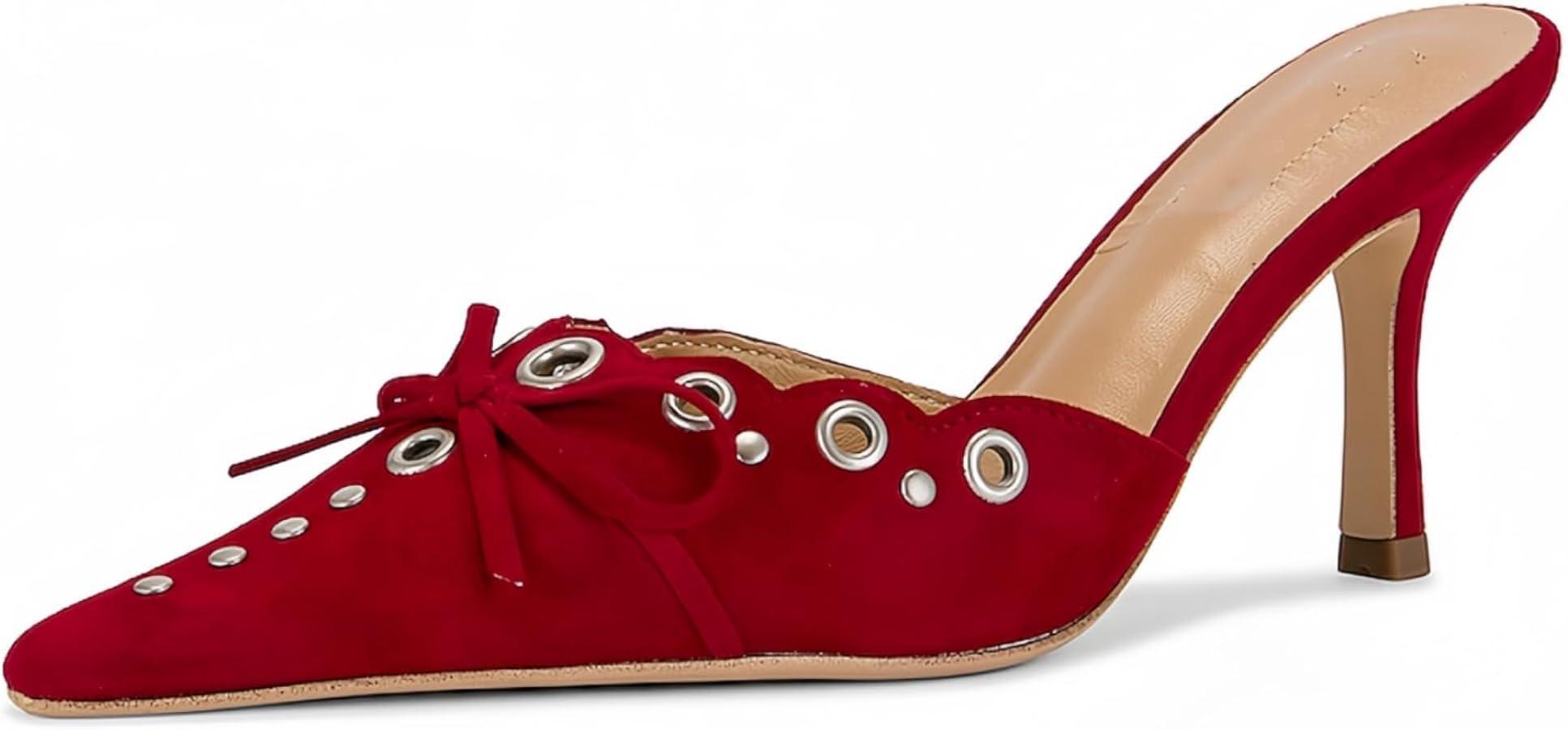 keleimusi Mid Heel Slip On Pumps Studded Bow Heeled Sandals for Women | Amazon (US)