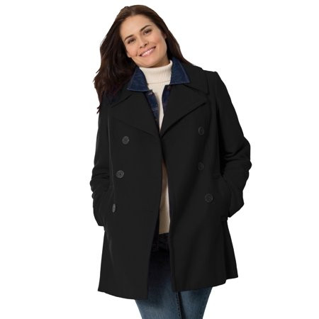 Woman Within Plus Size Wool-Blend Double-Breasted Peacoat | Walmart (US)