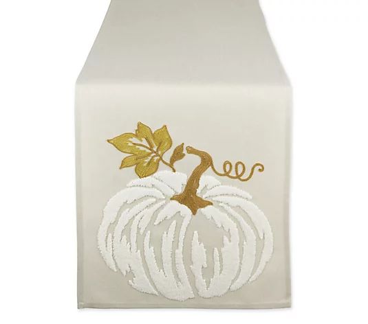 Design Imports 14"x70" White Pumpkin Embroidered Table Runner - QVC.com | QVC