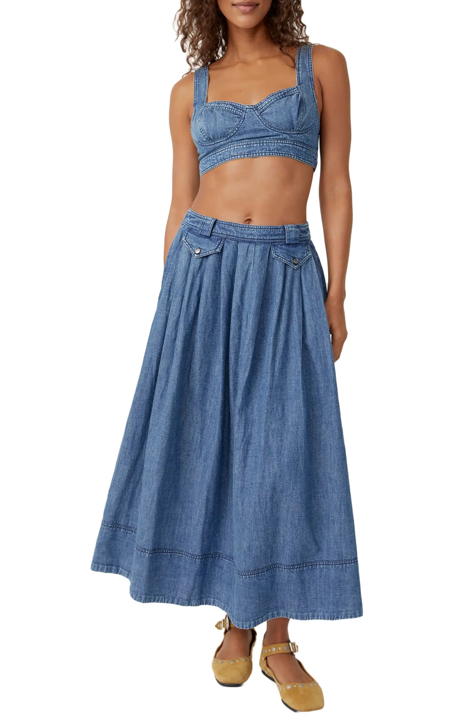 Maddox Denim Bra Top & Maxi Skirt Set | Nordstrom