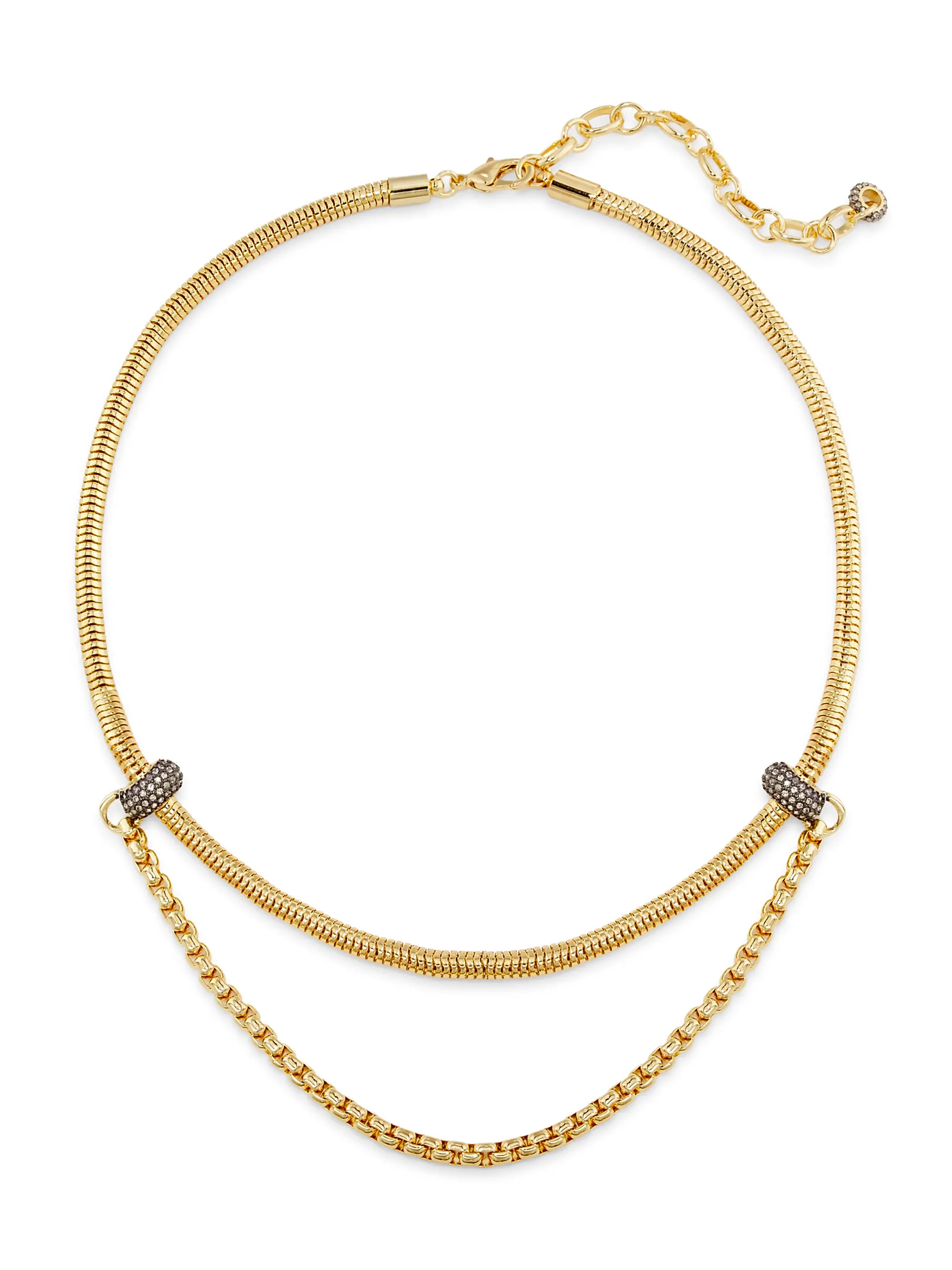 Venice 12K-Gold-Plated & Glass Crystal Double Chain Necklace | Saks Fifth Avenue