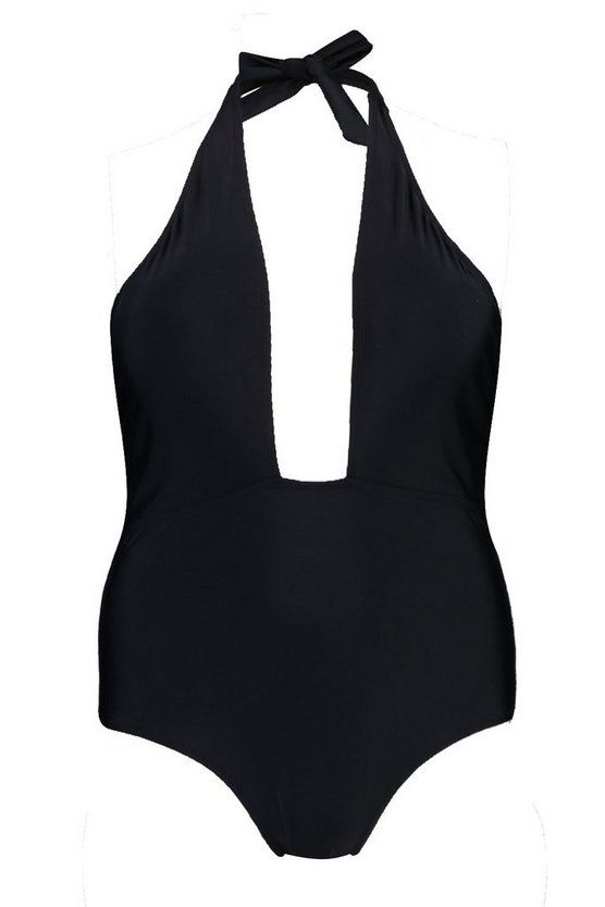 Plus Wrap Front Halter Neck Swimsuit | Boohoo.com (US & CA)