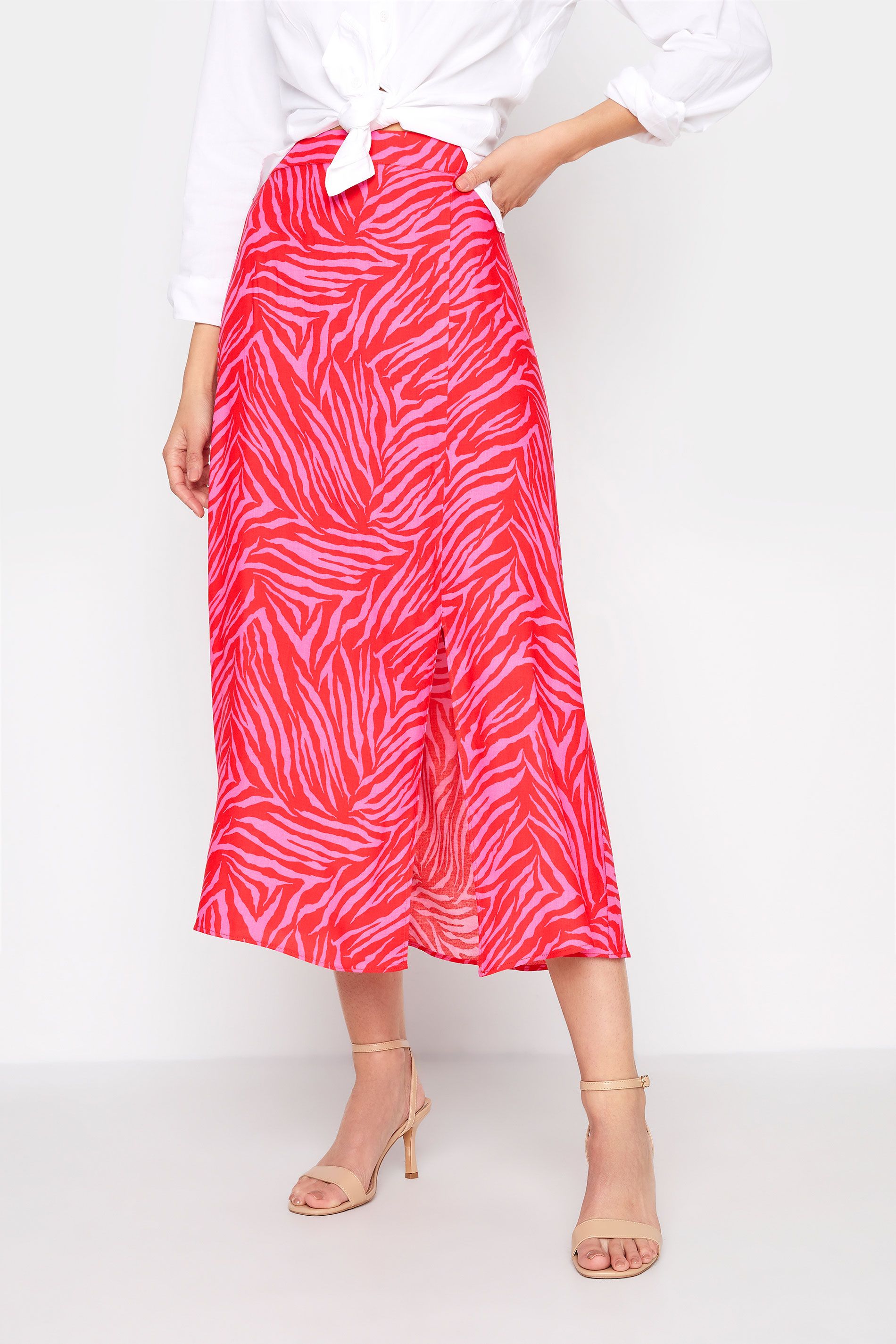 LTS Tall Pink Zebra Print Midi Skirt | Long Tall Sally