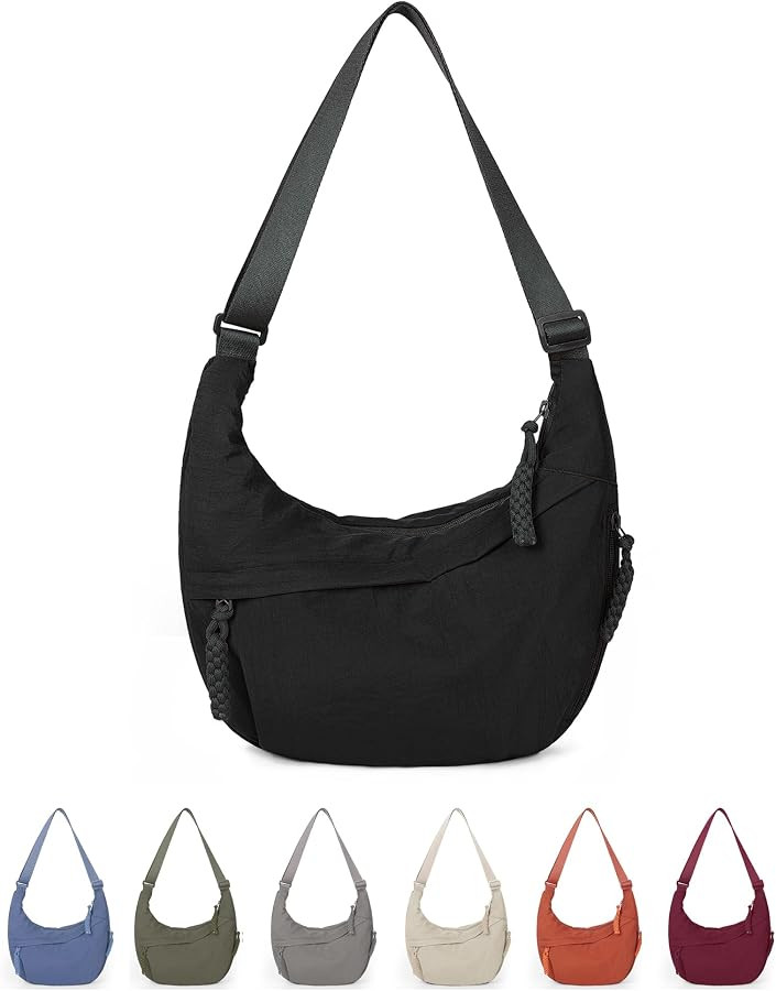 Lushandy Nylon Crescent Crossbody Bags for Women, Medium Slouchy Hobo Crossbody Bag Checkered Pur... | Amazon (US)