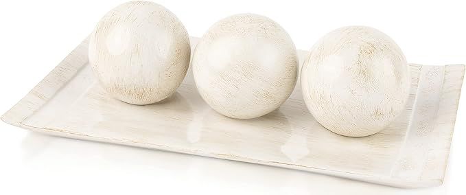 Rustic Luxe Home Decor - Decorative Tray and 3 Ball Set - Centerpiece Table Decorations for your ... | Amazon (US)