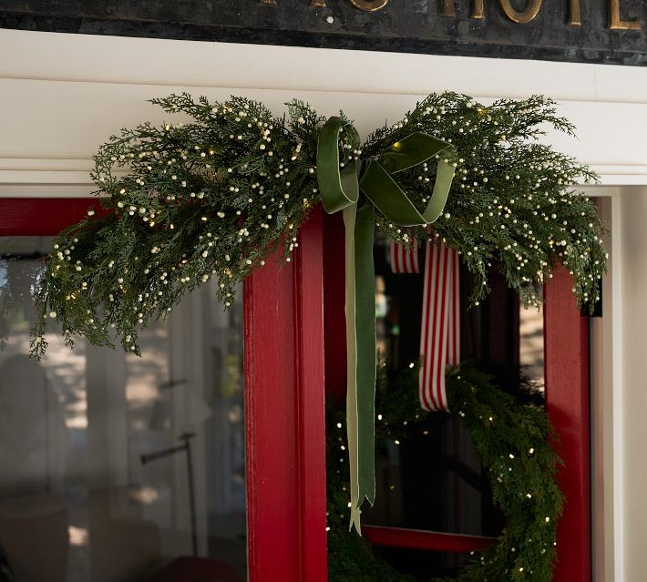 Faux Lit Cedar Berry & Pine Mirror Swag | Pottery Barn (US)