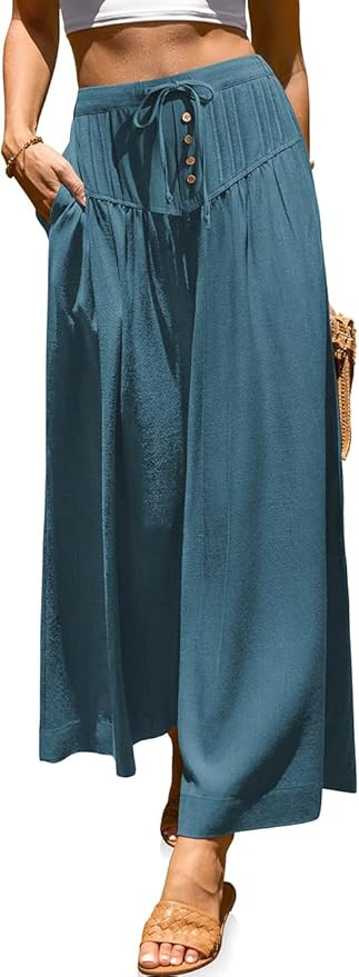 TARSE Women Linen Wide Leg Pants Palazzo High Waisted Boho Loose Casual Lounge Pant Beach Travel ... | Amazon (US)