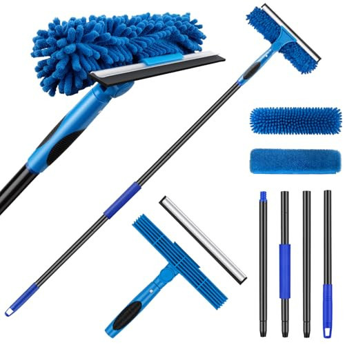 JTIEO 69'' Squeegee for Window Cleaning, 2-in-1 Window Squeegee Cleaner Tool with Extension Pole & Rotating Head, Blue Window Cleaning Kit for Shower Cleaner, Indoor & Outdoor Glass, High Window, Car | Amazon (US)