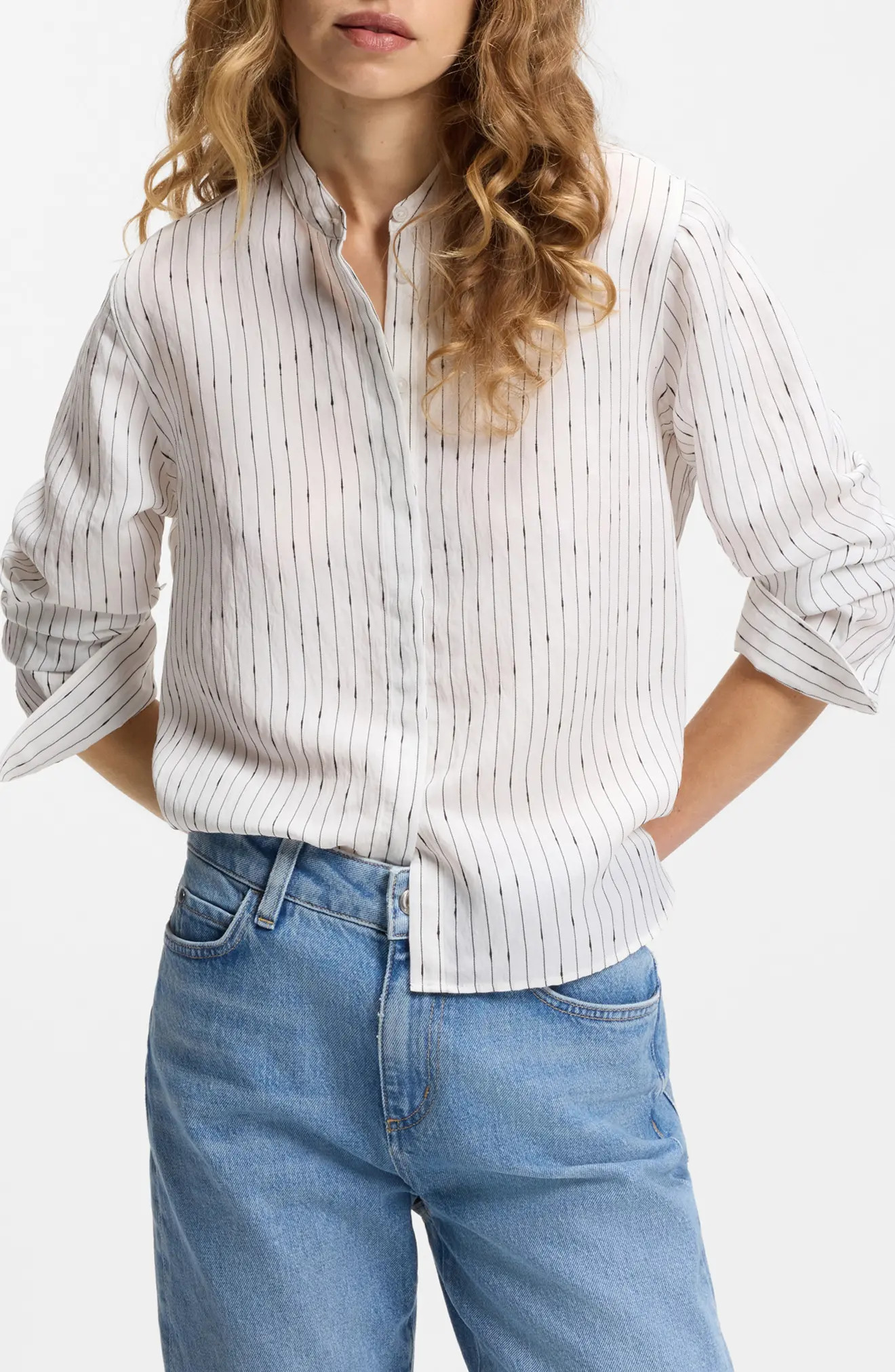 BOSS Bertyna Monday Stripe Crop Button-Up Shirt (Women) | Nordstrom | Nordstrom