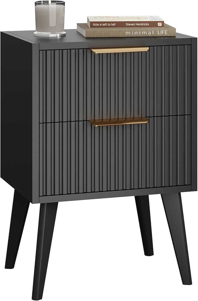 Fluted Nightstand with 2 Drawers,Modern Bedside Table with Metal Handles,White Side Table with So... | Amazon (CA)