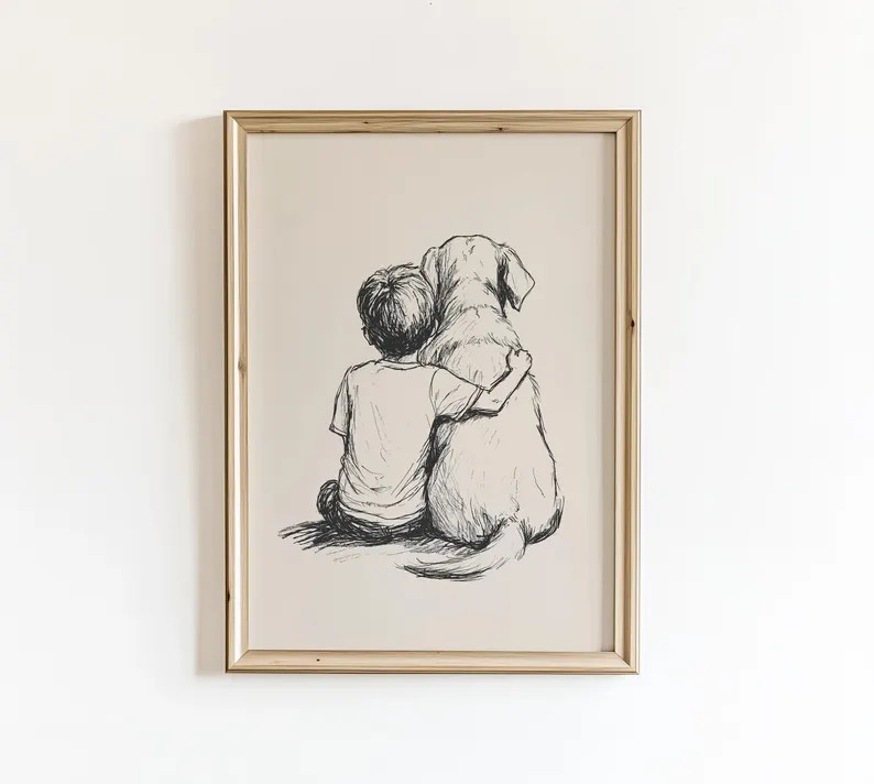 White Lab with Boy Print, Boy and Labrador Retriever Nursery Poster, PRINTED AND SHIPPED | Etsy (US)