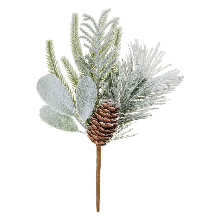 Green Flocked Evergreen Pinecone Decorative Christmas Pick, 9 in, by Holiday Time | Walmart (US)