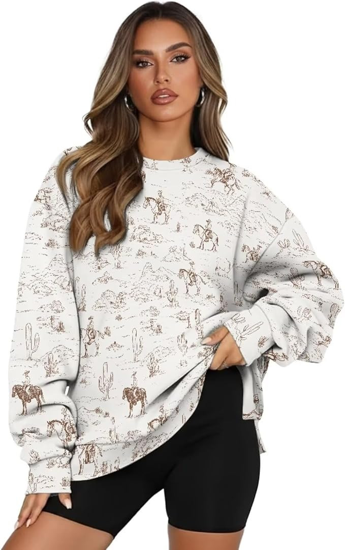 Showudesigns Western Cowboy Sweatshirts for Women Plus Size Fall Clothes Horse Long Sleeve Pullov... | Amazon (US)