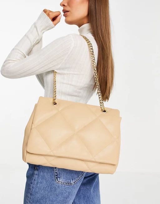 ASOS DESIGN crossbody bag with shoulder strap in beige diamond quilt | ASOS (Global)