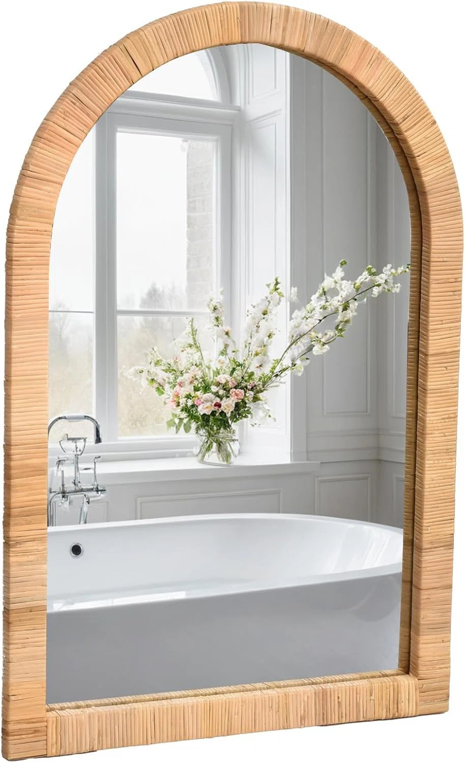 Boho Rattan Wall Mirror 20×30 Inch Arched Natural Rattan Frame | Wayfair North America