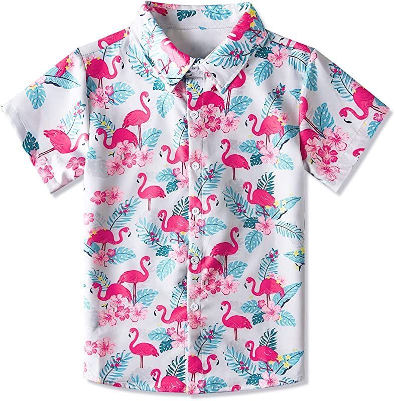 Enlifety Boys Girls Hawaii Shirt Cool Summer Casual Blouse Short Sleeve Button Down Tops Size 2-10T | Amazon (US)