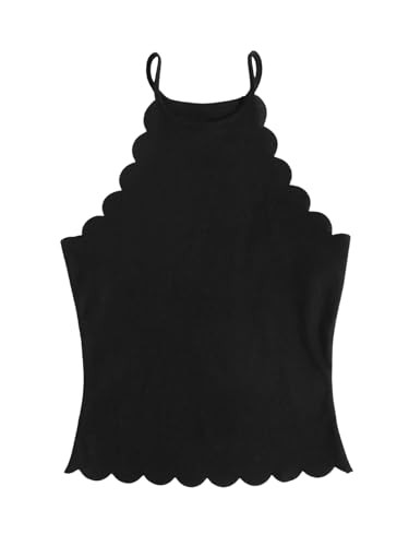 WDIRARA Women's Scallop Trim Spaghetti Strap Halter Top Sleeveless Camisole Tops | Amazon (US)