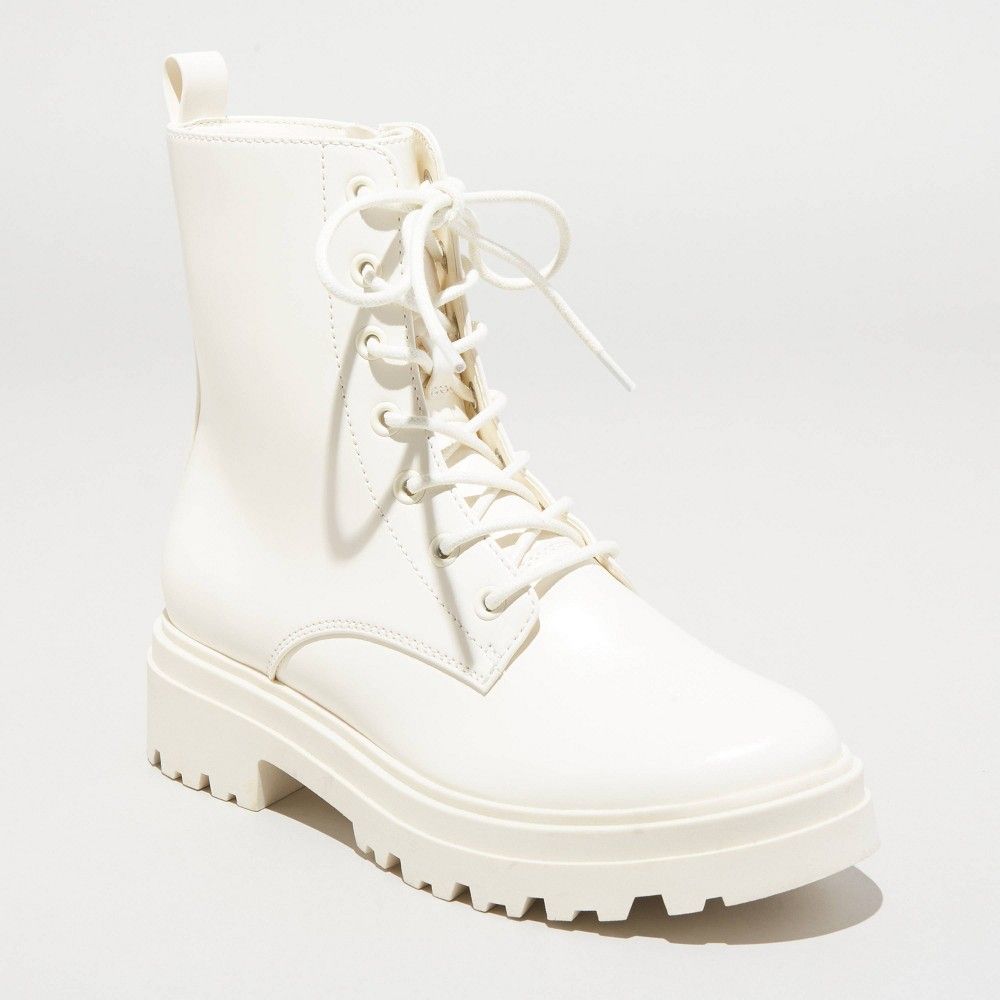 Women's Bridget Combat Boots - A New Day Off-White 8.5 | Target