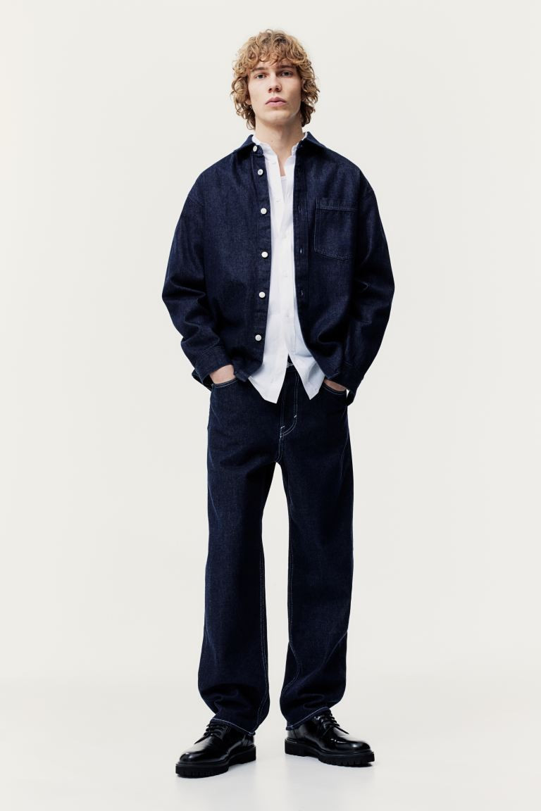 Loose Jeans - Regular waist - Long - Dark denim blue - Men | H&M US | H&M (US + CA)