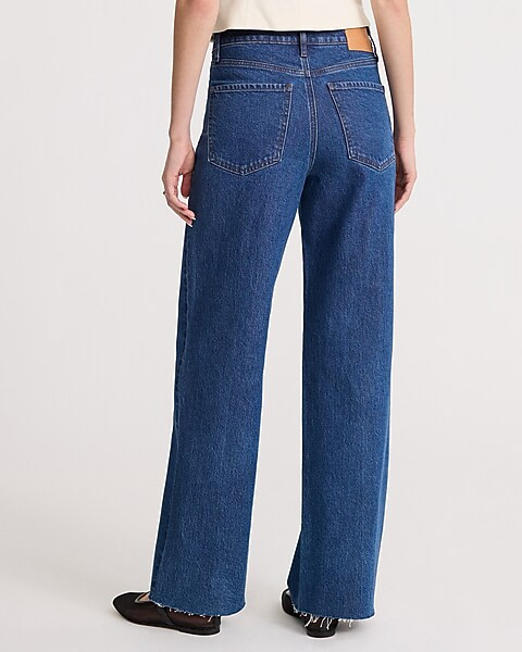 High Waisted Dark Wash 50/50 Rigid Stretch Wide Leg Jeans | Express