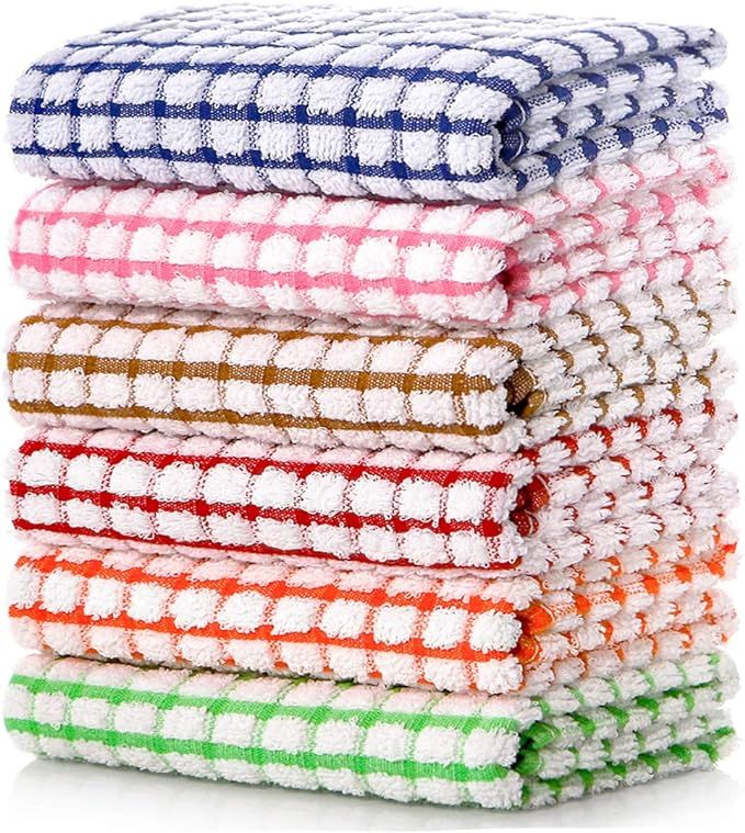 LAZI Kitchen Dish Towels, 16 Inch x 25 Inch Bulk Cotton Kitchen Towels, 6 Pack Dish Cloths for Di... | Amazon (US)