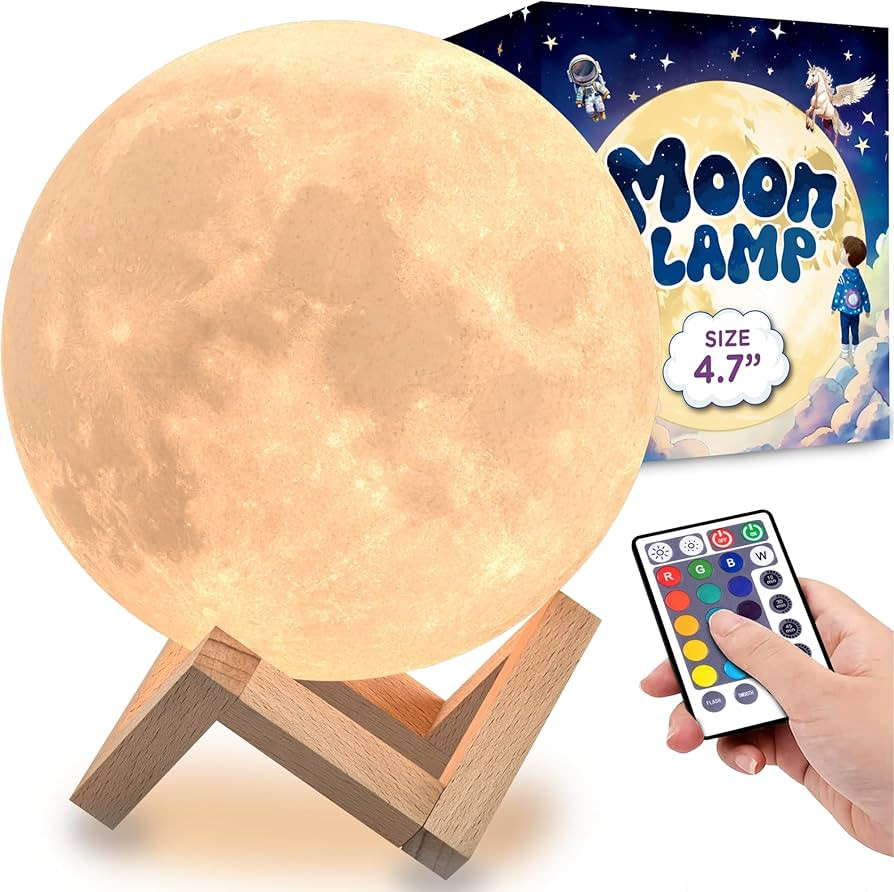 Mind-Glowing Moon Lamp - 3D Moon Night Light for Kids Bedroom - 16 Color LED Moonlight for Space Decor - Moon Globe Nightlight with Stand, Touch/Remote - Girls & Boys Night Light (4.7 inch) | Amazon (US)