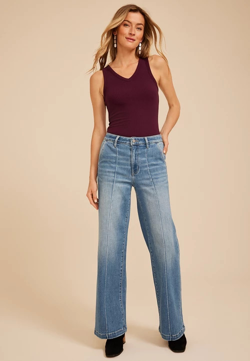 Flying Monkey\u2122 High Rise Front Seam Trouser Wide Leg Jean | maurices | Maurices
