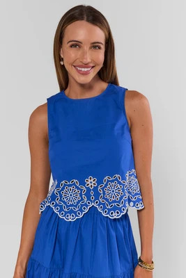 Blue Eyelet Trim Tank Top | Avara
