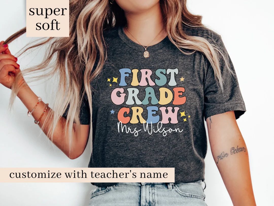 Custom First Grade Crew T-shirt First Grade Teacher Shirt - Etsy Canada | Etsy (CAD)