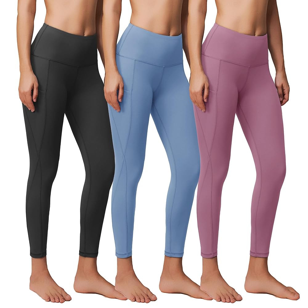 3 Pack Yoga Pants with Pockets for Women, Tummy Control Black Compression Gym Workout Leggings | Amazon (US)