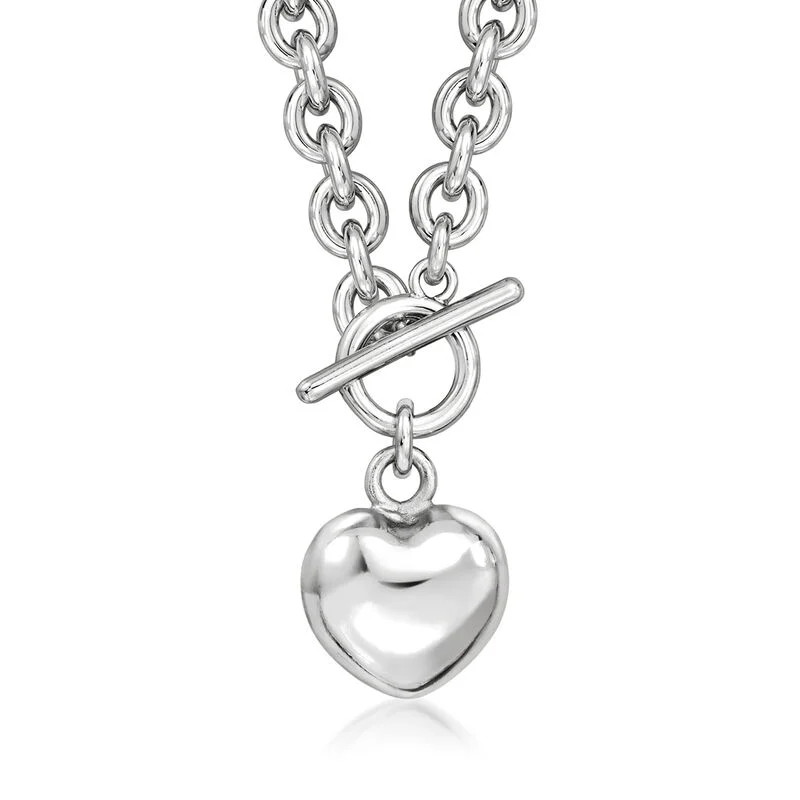 Italian Rhodium-Plated Heart Toggle Necklace | Ross-Simons