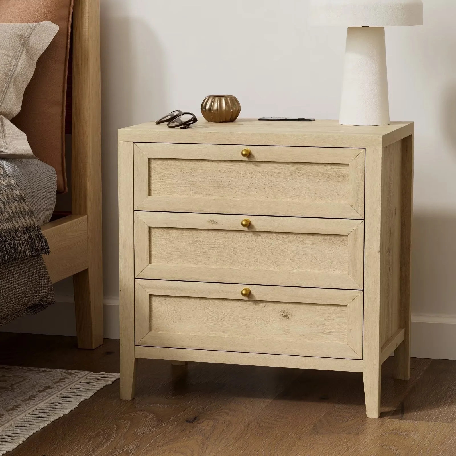 EYYTHUNG Farmhouse Night Stand with Charging Station, Wood Large Bedside End Table with 3 Storage... | Walmart (US)