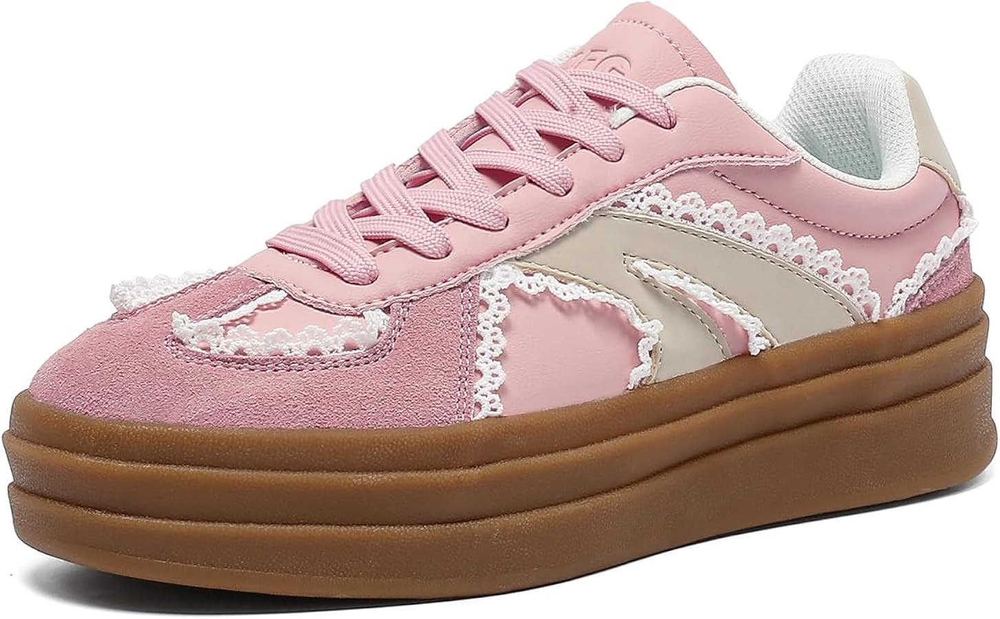 Women's Platform Retro Fashion Sneakers- Lace Detail Casual Walking Shoes-Gum Thick Sole Comfort ... | Amazon (US)