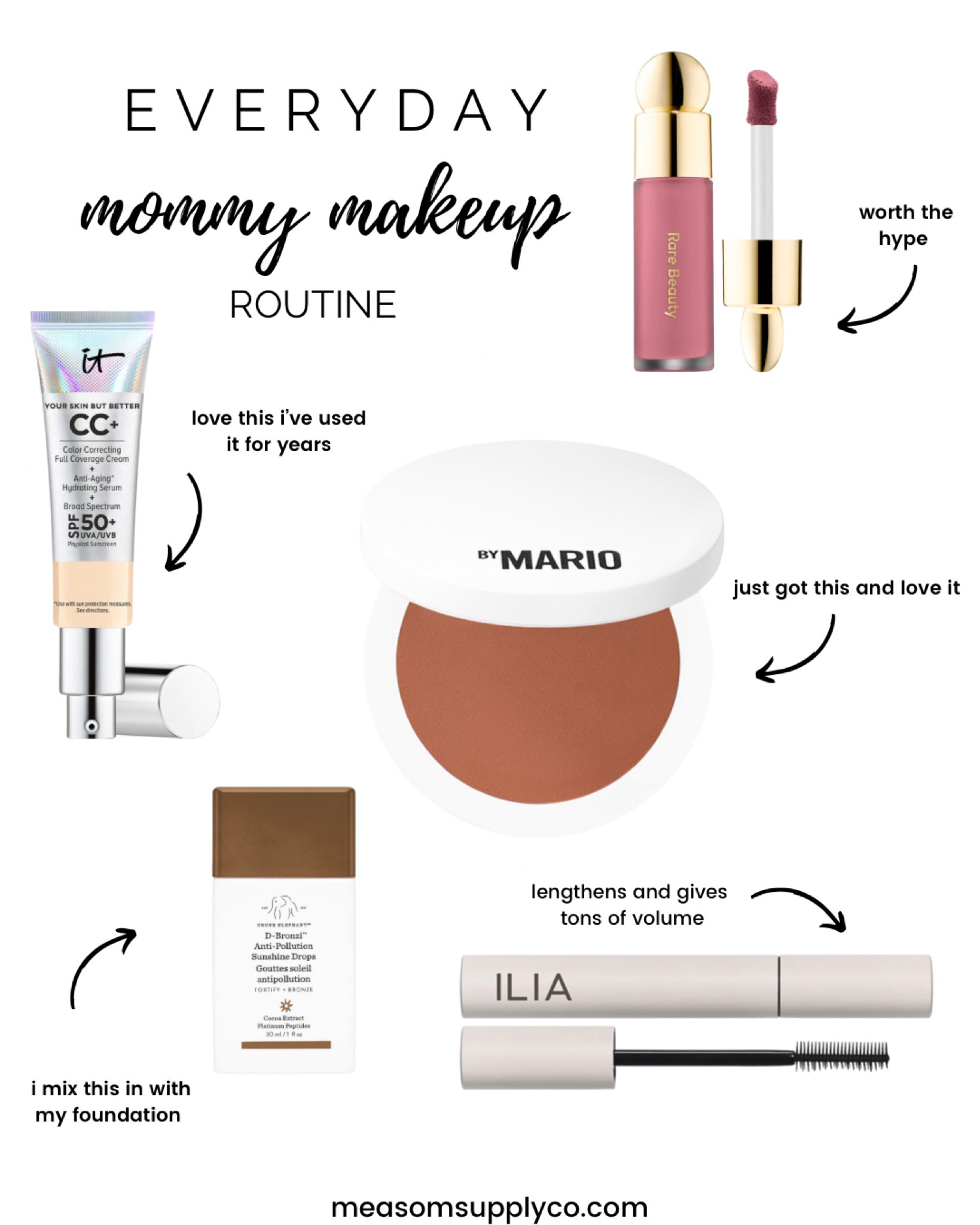 Mommy makeup routine mom makeup routine easy makeup routine quick makeup routine busy girl makeup routine 

It cosmetics makeup by mario bronzer rare beauty blush ilia mascara green makeup drunk elephant Drunk Elephant D-Bronzi Anti-Pollution Sunshine Serum Drops. Replenishing Face and Body Bronzing Serum for Fine Lines and Wrinkles (1 Ounce) ILIA - Limitless Lash Mascara | Non-Toxic, Cruelty-Free, Clean Mascara (After Midnight Black) Rare Beauty Soft Pinch Dewy Liquid Blush

#LTKstyletip #LTKunder100 #LTKbeauty