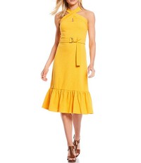 Click for more info about MICHAEL Michael Kors Stripe Yarn Dye Jacquard Halter Neck D-Ring Belted Dress