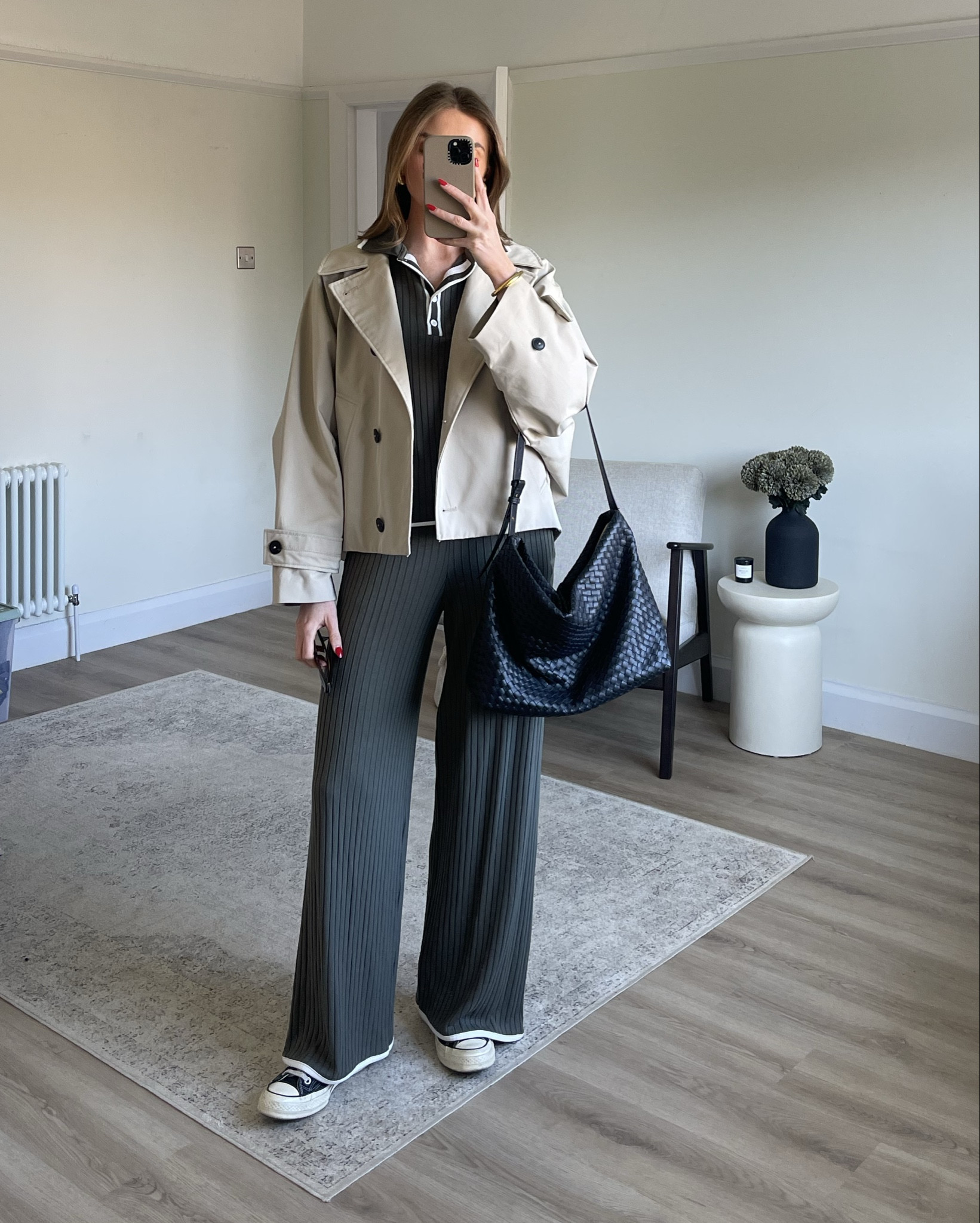Short trench coat styling 
Small in the jacket
XS in the mint velvet trousers
Small in the top
Converse
M&s bag 

#LTKuk #LTKspring